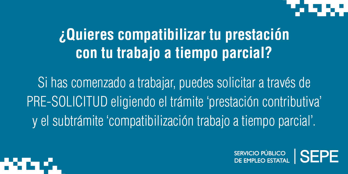 🔵 ¿Quieres compatibilizar un trabajo a tiempo parcial con tu prestación? ⤵️

🔸 Si mientras estás cobrando prestación empiezas a trabajar por cuenta ajena a tiempo parcial puedes optar por suspender la prestación o compatibilizarla.
 
🔹 Más detalles 👉 mtr.cool/iritcgakvh