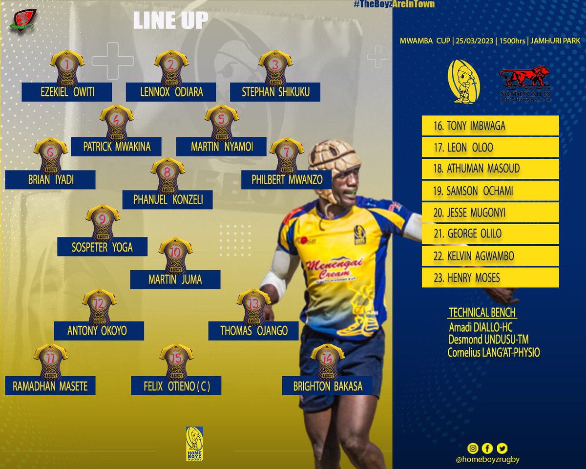 Here’s how we line up against @nondescriptsrugby in the #mwambacup Come one, come all💛💙 #TheBoyzAreInTown