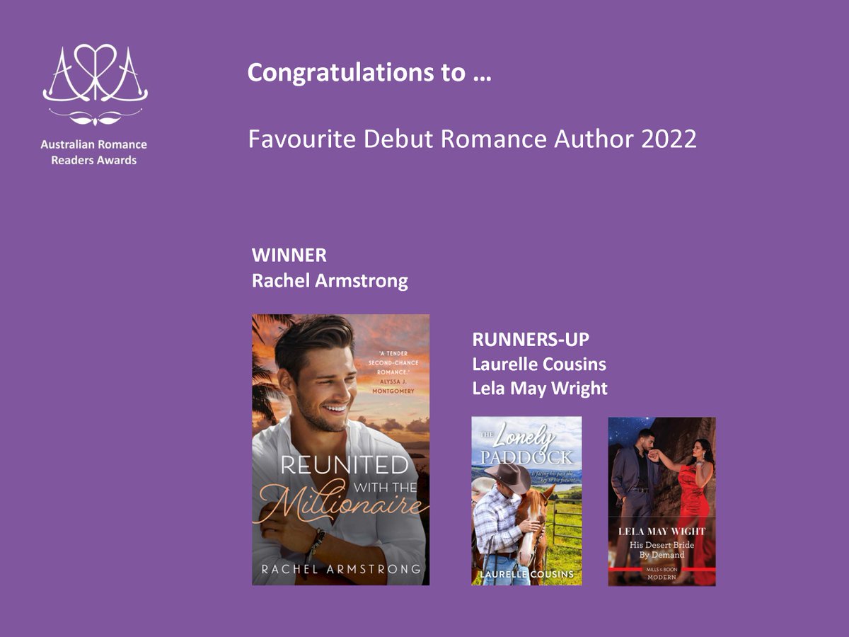 ARRA (@arrainc) on Twitter photo Congratulations to the runners-up and winners of the 2022 Australian Romance Readers Awards ...
Favourite Debut Romance Author 2022
WINNER: <a href="/RachelA_author/">Rachel Armstrong</a>
RUNNERS-UP: <a href="/laurellecousins/">laurellecousins.writes</a> and <a href="/LelaMayWight/">Lela May Wight</a> Congratulations to the runners-up and winners of the 2022 Australian Romance Readers Awards ...
Favourite Debut Romance Author 2022
WINNER: <a href="/RachelA_author/">Rachel Armstrong</a>
RUNNERS-UP: <a href="/laurellecousins/">laurellecousins.writes</a> and <a href="/LelaMayWight/">Lela May Wight</a>