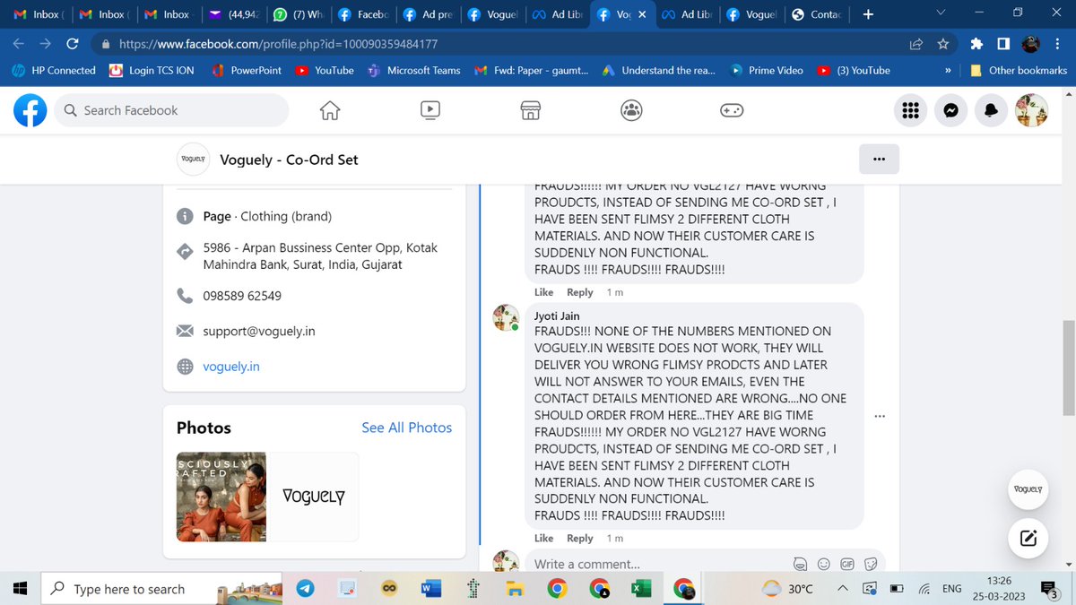 mrsjyotijain's tweet photo. @CybercrimeCID THEY ARE FRAUDS!!! NONE OF THE NUMBERS MENTIONED ON https://t.co/74wTLM80Eh WEBSITE DOES NOT WORK, THE DELIVERED WRONG FLIMSY PRODCTS AND NOW ARE NOT ANSWERING MY EMAILS AND PHONE CALLS. SHARING SCREEN SHOT OF THE PRODUCTS DELIVERD AND THEIR FAKE CONTACT DETAILS https://t.co/YUmfUGVg19