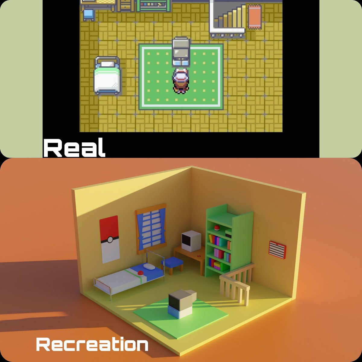 SVOR87's tweet photo. Day 3 of learning blender.
Today I recreated Pokemon red's room without any tutorial.
#blender3d #blender #3d #pokemon #pokemonred 
#ash #3dmodeling #indiedev #indiegamedev #learningblender https://t.co/EdQ3qg0YMO