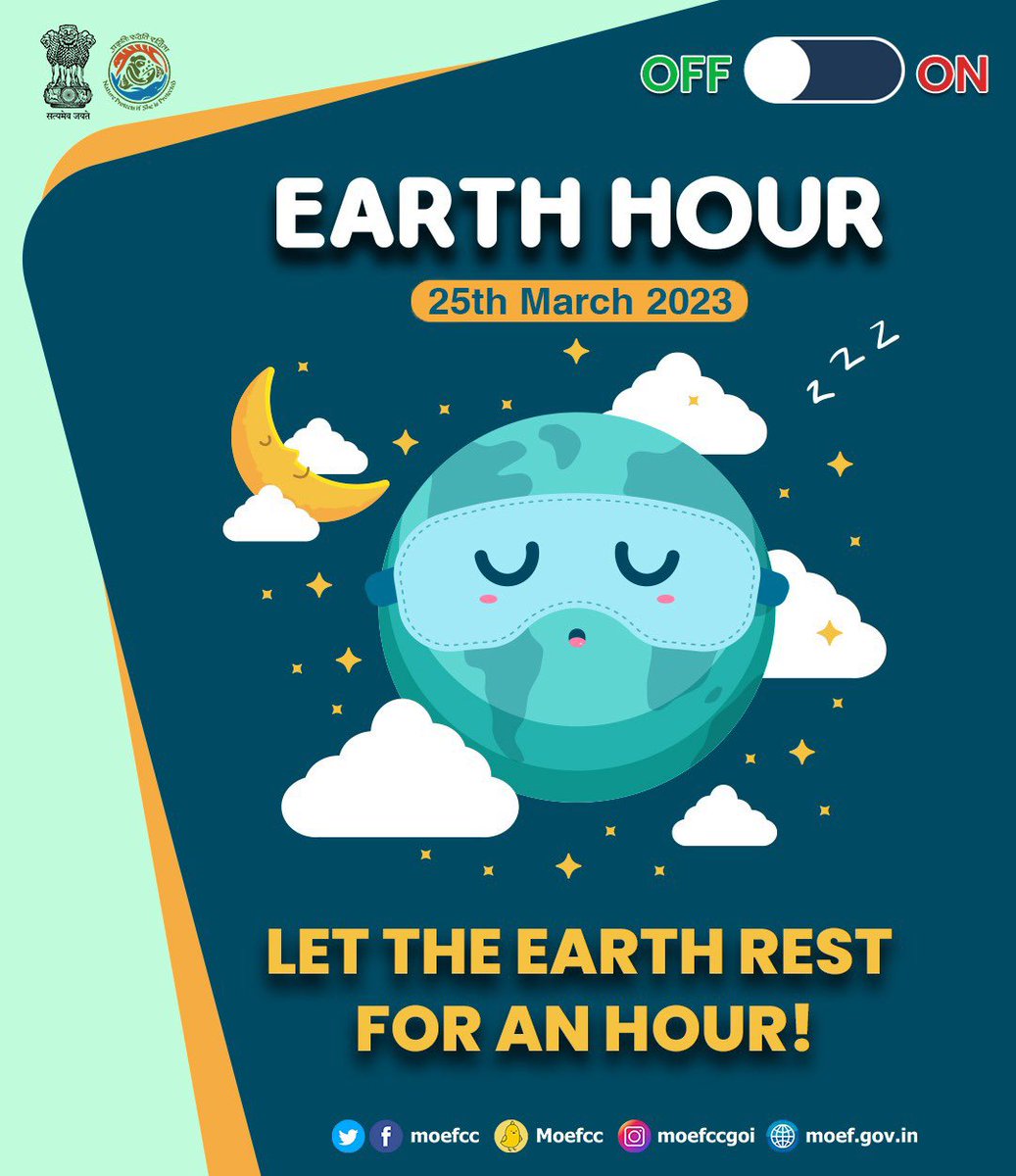 moefcc's tweet photo. Let the darkness become new light to Mother Earth!

Switch off all non-essential lights for an hour (8.30 to 9.30 pm) to portray the importance of saving energy to mark the #EarthHourDay today. https://t.co/6GH1JFy8b9