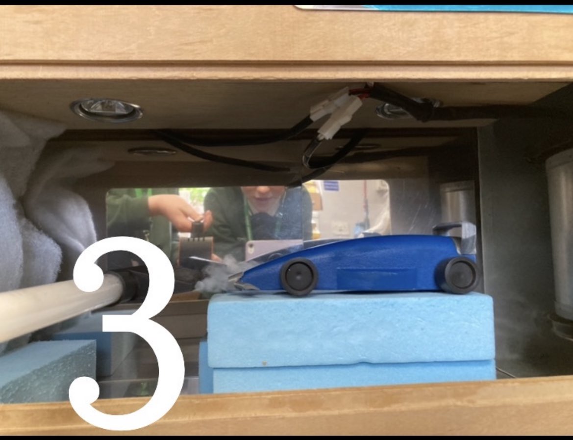 Countdown continues to the @f1inschoolsUK regionals. Testing our car in the wind tunnel to optimise our speed #f1inschools #3days