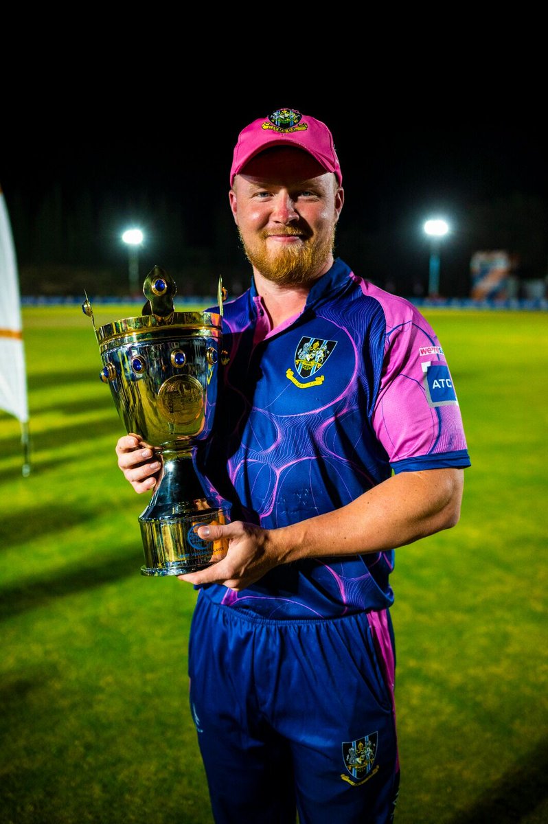 CIYMS batter Jason van der Merwe pictured with his MVP trophy from the European Cricket League.