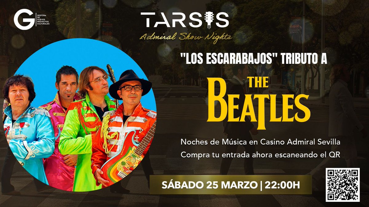 BisManagers's tweet photo. Actuación especial de Los Escarabajos en la Sala Tarsis del Casino Admiral Sevilla hoy sábado 25 de marzo de 2023 a las 22:00 h, organizada por Gestora de Nuevos Proyectos Culturales. Entradas aún disponibles, con o sin cena, en:

https://t.co/ja2sihEEmL

Y físicas en el Casino. https://t.co/XobrfvKMkN