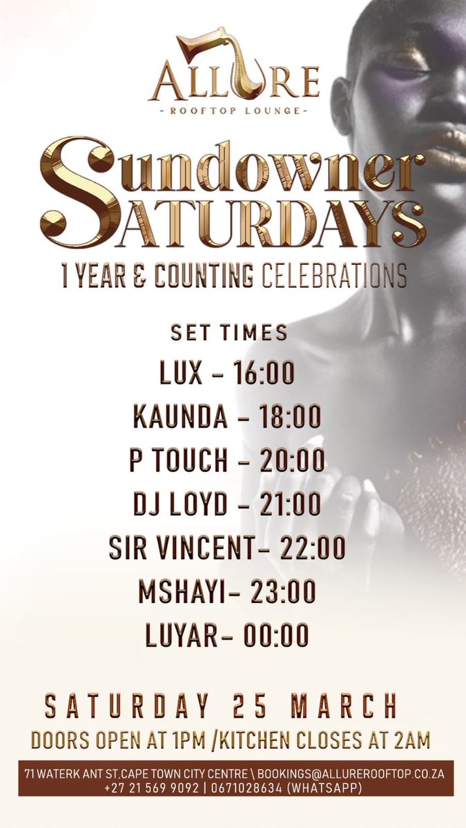 Groove Guide Today!

-RandsOnSaturday
-SundownerSaturdays
-COCOSaturdays