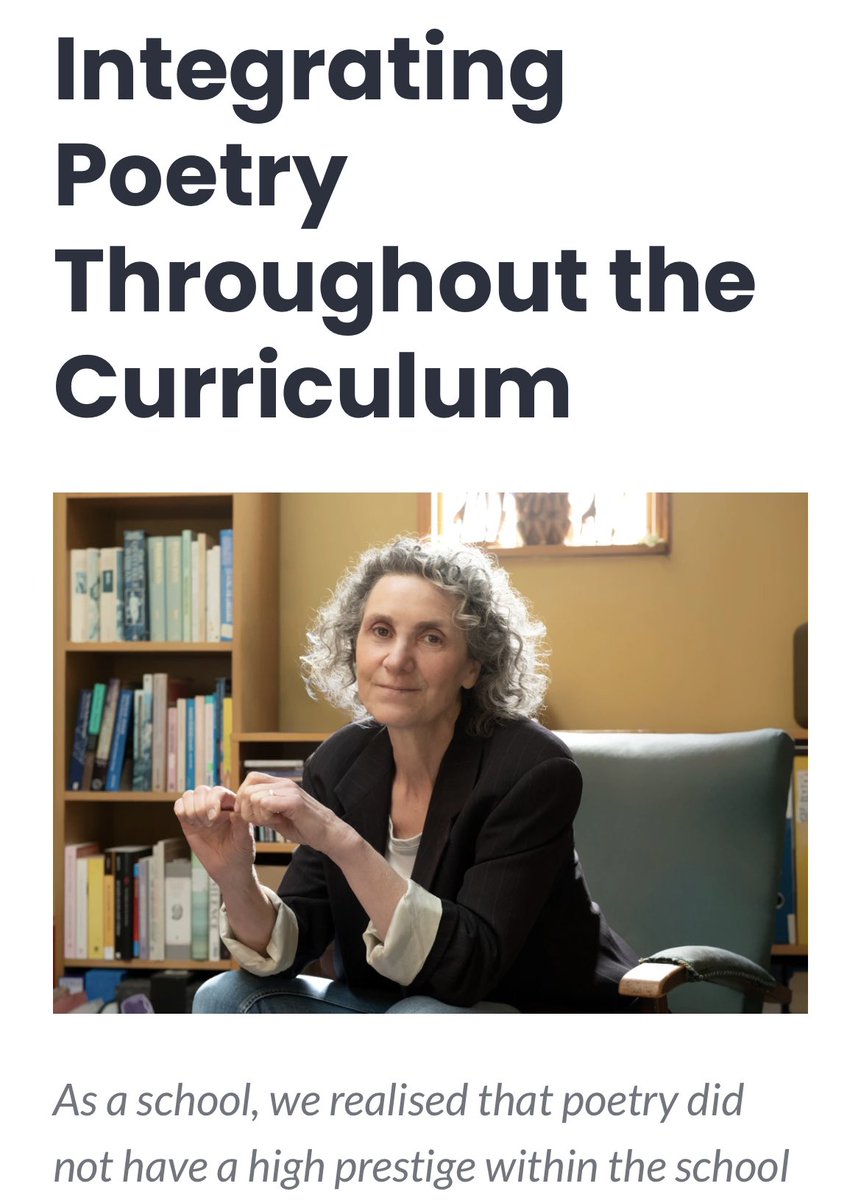 Well worth reading 👍Weaving poetry into the curriculum! A short read that reveals rich potential <a href="/OvendenLaura/">Dr Laura Ovenden FCCT</a> <a href="/RS_Hargreaves/">Rebecca S-Hargreaves</a>  <a href="/one_to_read/">Ben Harris</a> <a href="/kidspoetsummit/">𝐂𝐡𝐢𝐥𝐝𝐫𝐞𝐧'𝐬 𝐏𝐨𝐞𝐭𝐫𝐲 𝐒𝐮𝐦𝐦𝐢𝐭</a>  childrenspoetrysummit.com NEW #KNOWLEDGE though poetry!