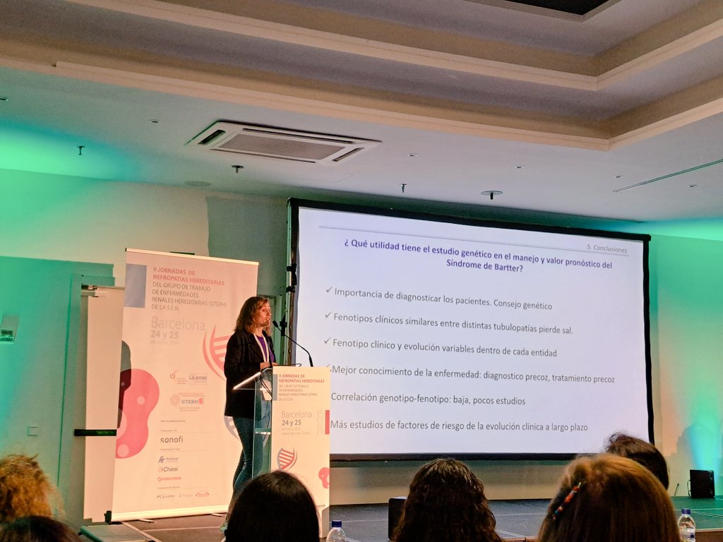 Paradysso's tweet photo. La Dra Leire Gondra nos explica lo importante que es dar un diagnóstico a los pacientes con tubulopatías. A mayor rapidez de diagnóstico en Bartter tipo III, menos riesgo de ERC. #gterh @senjoven https://t.co/HI0SVvaMiJ