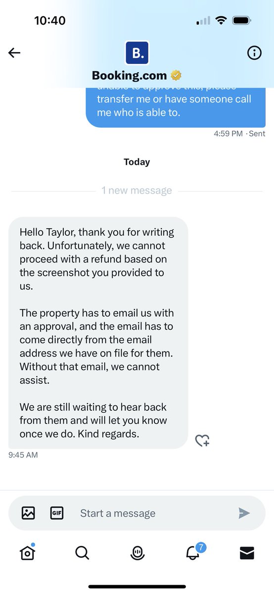 taylorwynn's tweet photo. @bookingcom Yes. Your message continues to not resolve anything and be very unhelpful, being as @RadissonHotels is not responsive to anyone. This should not fall on the customer. https://t.co/rtAHOOyjyh