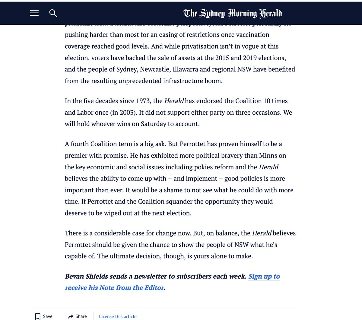 RonniSalt's tweet photo. So nice to see Australia's expert political media again with their finger on the pulse.

Remember this drivel the next time you're inclined to believe political journalism in Australia is based on expert analysis.

#NSWVotes2023 #nswelection https://t.co/Feb70PZtPh
