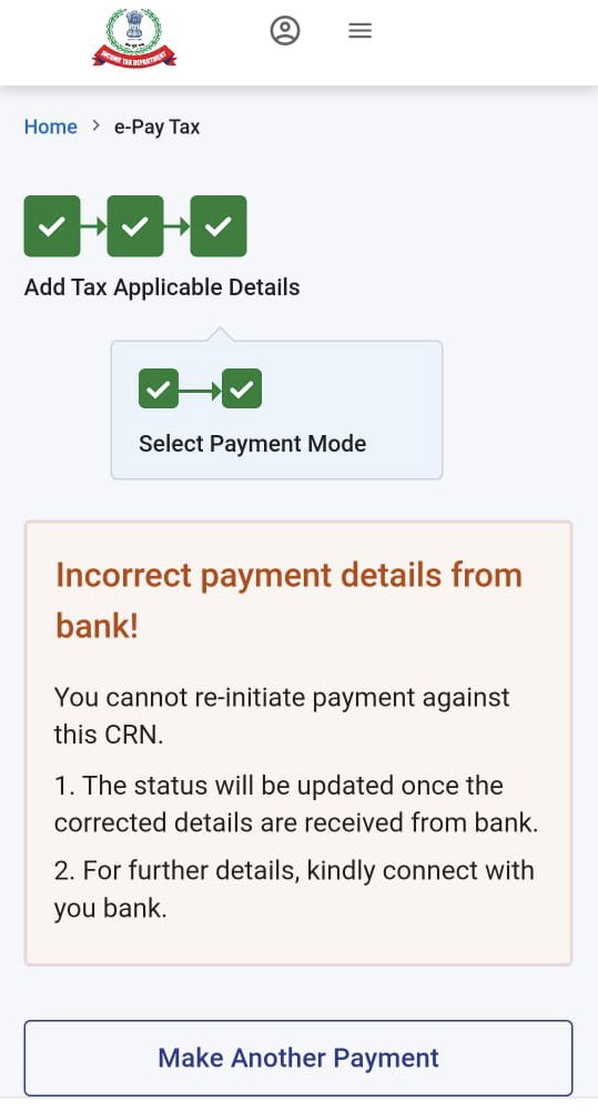 Preeti0592's tweet photo. @IncomeTaxIndia Paid 1000 penalty for aadhar pan linking today.
Amount got deducted from bank account and show payment successful at Pay U Biz payment gateway. But it then redirected to epay tax page at income tax website and shown incorrect payment details from bank. Pls help. https://t.co/dUknmljxpb