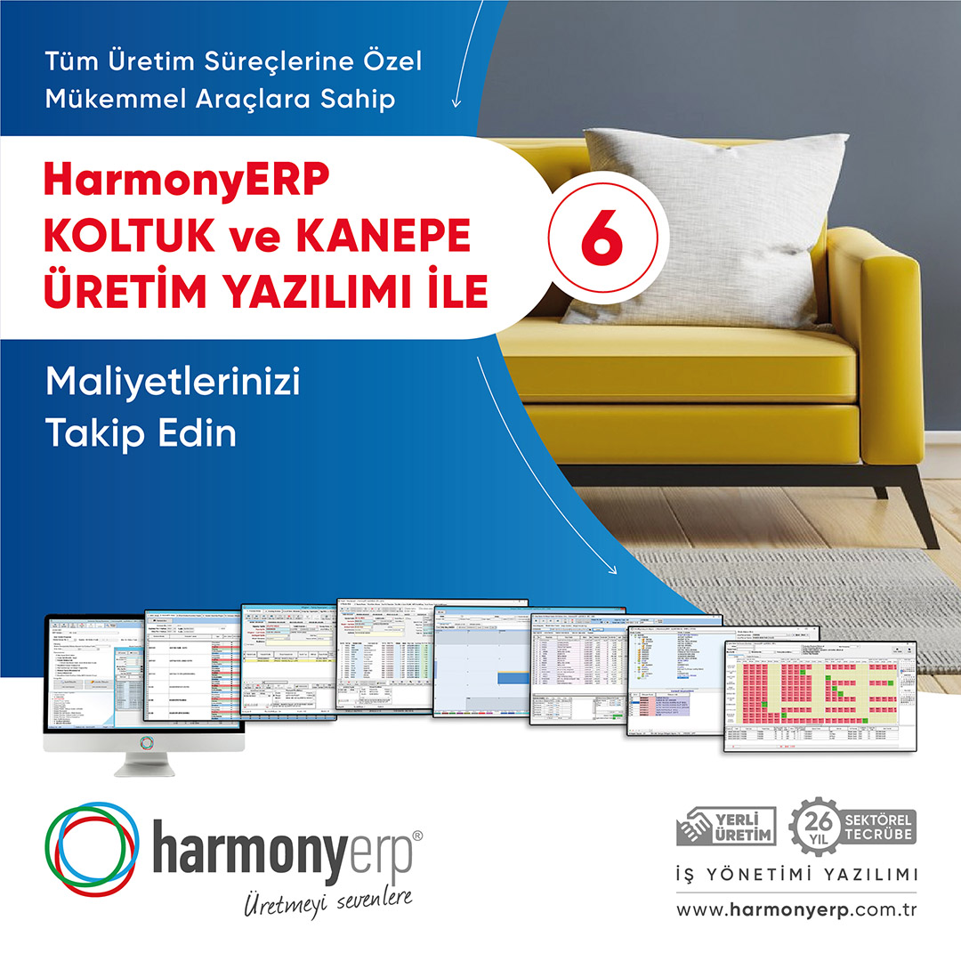HarmonyERP's tweet image. Tüm üretim süreçlerine özel mükemmel araçlara sahip HarmonyERP KOLTUK KANEPE ÜRETİM YAZILIMI kullanarak; Maliyetlerinizi Takip Edin.

Üretmeyi Sevenlere. harmonyerp.com.tr

#harmonyerp #erpprogram #işyönetimiyazılımı #koltukkanepeerp