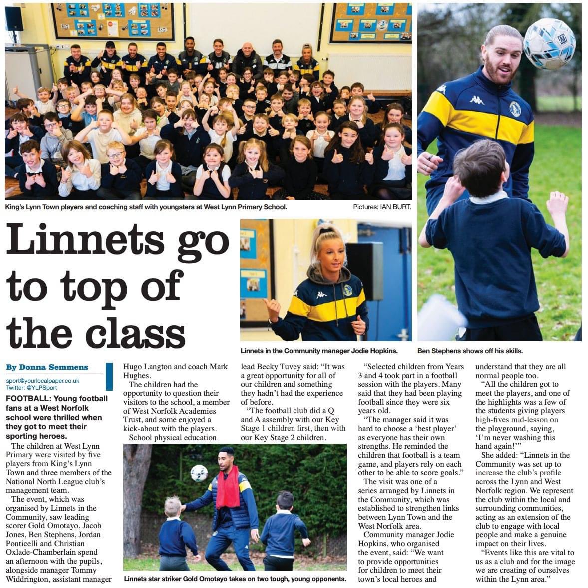 A fabulous report in this week’s <a href="/YourLocalPaper/">Your Local Paper</a> regarding the visit from <a href="/officialKLtown/">King's Lynn Town FC</a> 

<a href="/beckywalker306/">Becky Theobald</a> <a href="/WNAT_Home/">West Norfolk Academies Trust</a>
