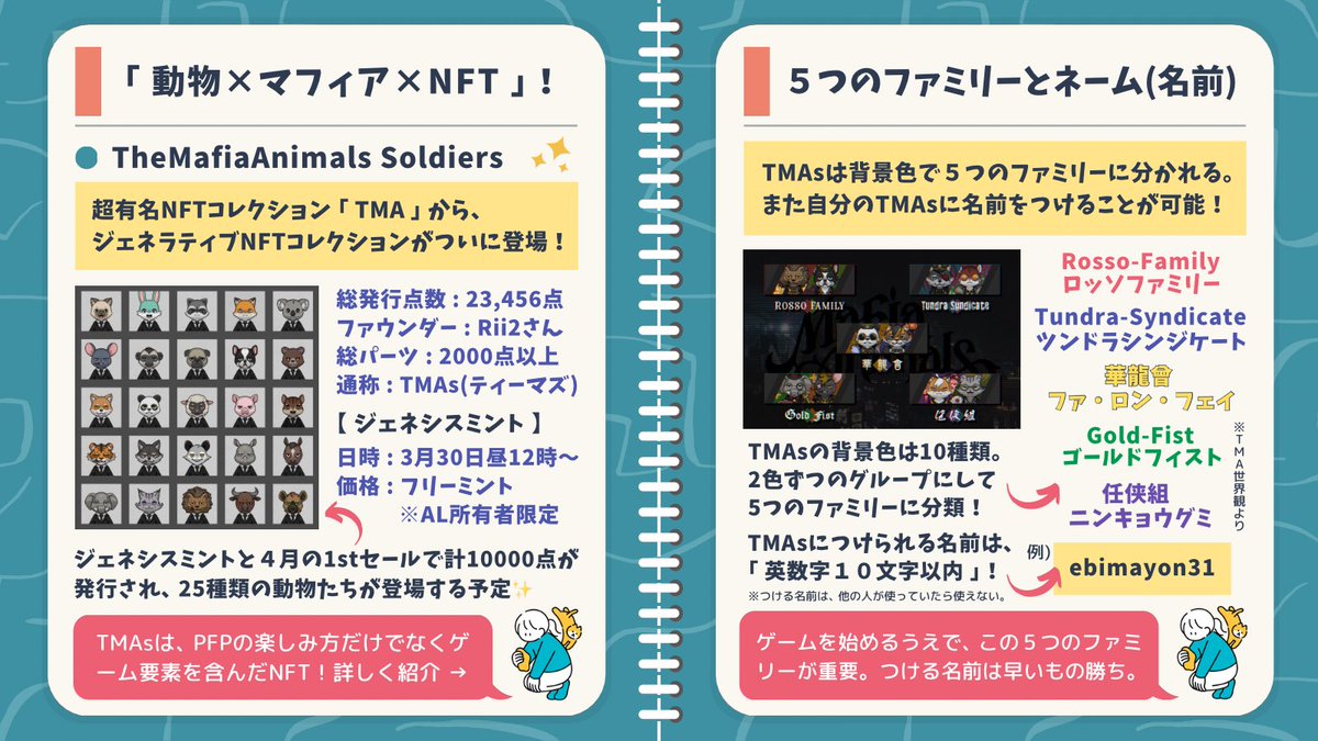 今日はTMAsローンチ日です!
12:00から24時間ミントできますが一回きりのミントとなってますので一回でフルミントしてくださいね!
ミントしたあとはこの図解をみてみんなで楽しみましょう!
えびまよんありがとう!