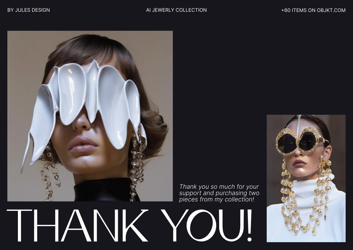 design_by_jules's tweet photo. โจSOLDโจ
Many thanks, dear @miumiutini, for your support and purchasing 2 pieces from my ๐๐ ๐๐ฒ๐๐ฒ๐ฟ๐น๐ collection! I do appreciate it and hope you will enjoy them!
โ Link below โ
#aiart #aijewelry #digitalfashion #aifashion #tezoscommunity #julesdesign #aiia https://t.co/RqirSfwWw9