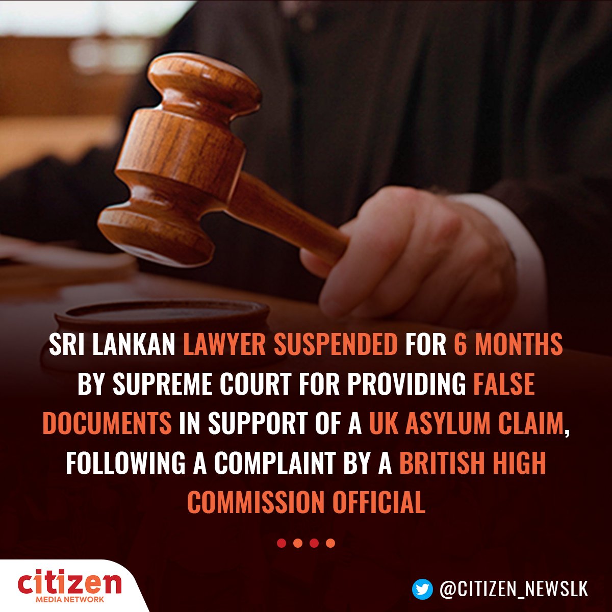NADsrilanka's tweet image. ✅ VERIFIED NEWS

Supreme Court suspends lawyer following complaint by British high commission official

See the source: citizen.lk/article.php?sl…

#SriLankaSupremeCourt  #UKAsylumClaim #LegalMalpractice #LawyerSuspension #BritishHighCommission