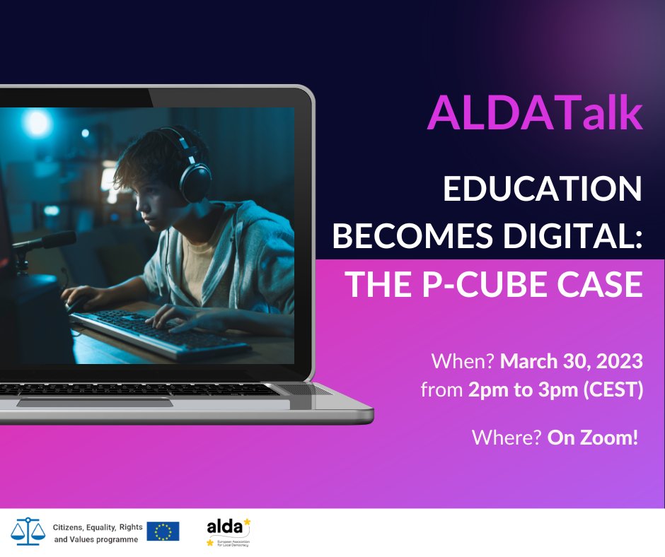 ALDAeurope's tweet photo. ๐ฃ Join โEducation becomes digital: the P-CUBE caseโ the first #ALDATalk of 2023! ๐ฃ
๐๏ธ March 30, 2023 from 2pm to 3pm (CEST).
๐ On Zoom!
We will discuss #digital education in Europe by discovering the @PCUBEProject. ๐ฎ
Discover more & register ๐ https://t.co/vetJzlOpx4 https://t.co/l21gaALYrO