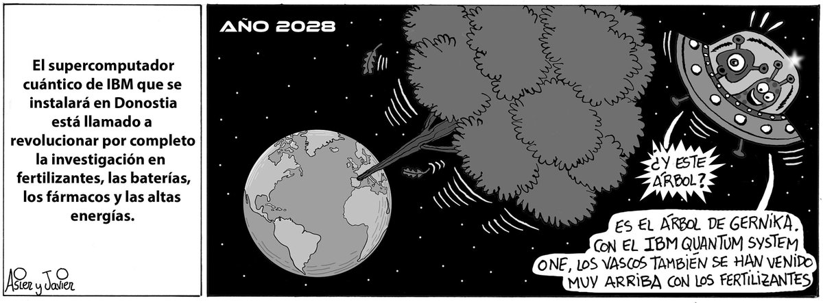 Bilbao_Tour's tweet photo. Viñeta de hoy en @deia_eus , @NotGip y 
@NoticiasdeAlava #BasqueQuantum #IBM #Cuántico #Supercomputador #Euskadi https://t.co/vPZpPdQz7v