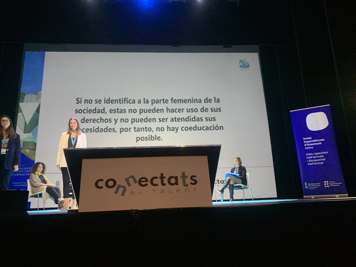 Connectats_gva's tweet photo. “Si no s’identifica a la part femenina de la societat, aquestes no poden fer ús de les seus drets i no poden ser ateses les seues necessitats, per tant, no hi ha coeducació possible”. Així conclouen la seua comunicació les representants de @actef_eivissa al #CICONNECTATS2023 https://t.co/qqyhuQqJR7
