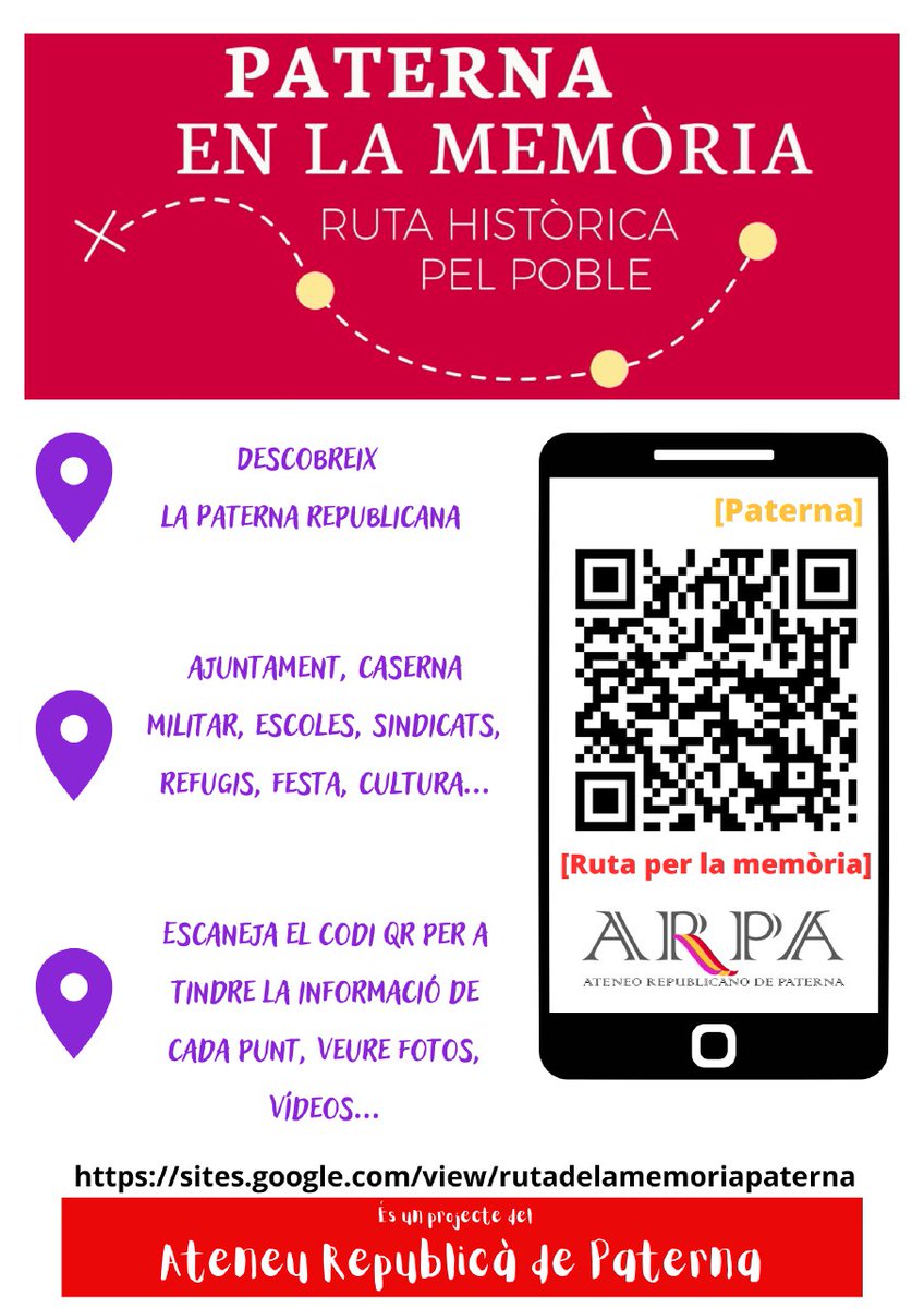 EU_Paterna's tweet photo. 📍 Vos deixem un recorregut interactiu, fet per l'Ateneu Republicà de Paterna, que posa de valor el patrimoni històric i memorialistic.

La inacció del Govern es supleix amb el treball d'aquells que, de veres, estimen el nostre poble 📣📣

https://t.co/9RDUoefXv8 https://t.co/WFIkhGLIpd