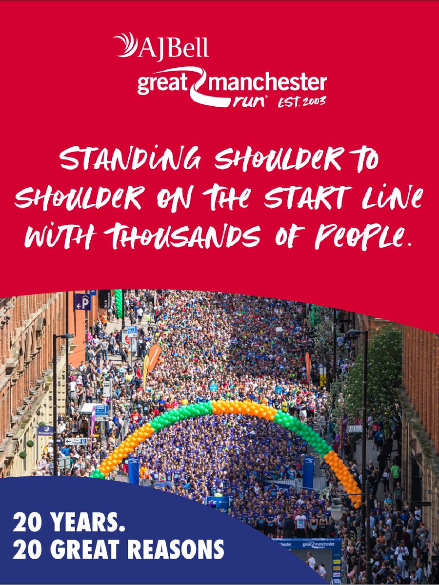 Great_Run's tweet photo. There's nothing quite like lining up on the iconic start line, standing shoulder to shoulder together with friends, neighbours and fellow runners! ๐คฉ
We're celebrating the great #20Reasons that makes the AJ Bell #GreatManchesterRun so great...
What's your reason? ๐ค๐ https://t.co/JsTfgCuXAK