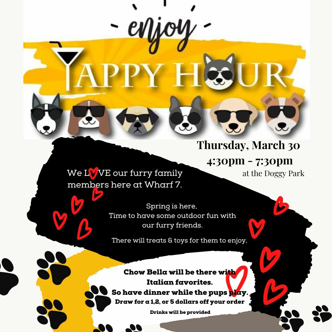 Join us for Yappy Hour!
Thursday, March 30th at 4:30 PM

#YappyHour #WeLoveOurPetResidents #LoveWhereYouLive #WeLoveOurResidents #Charleston #March #Community #ResidentEvents #LuxuryRentals #Wharf7 #AptLife #DanielIsland #ItsAWonderfulWharf