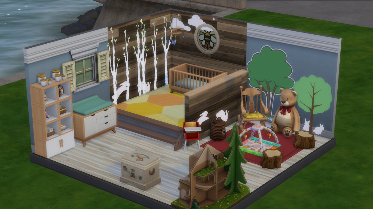 Gypsy_3k's tweet photo. Its been a minute since I've been in Sims4.
Disney inspired room shell challenge: Nursery inspired by Winnie the Pooh/The hundred acre wood. Tried to include nods to Pooh's friends and his love of honey!
#SCDisney @TheSimCommunity https://t.co/pEXNw2BMry