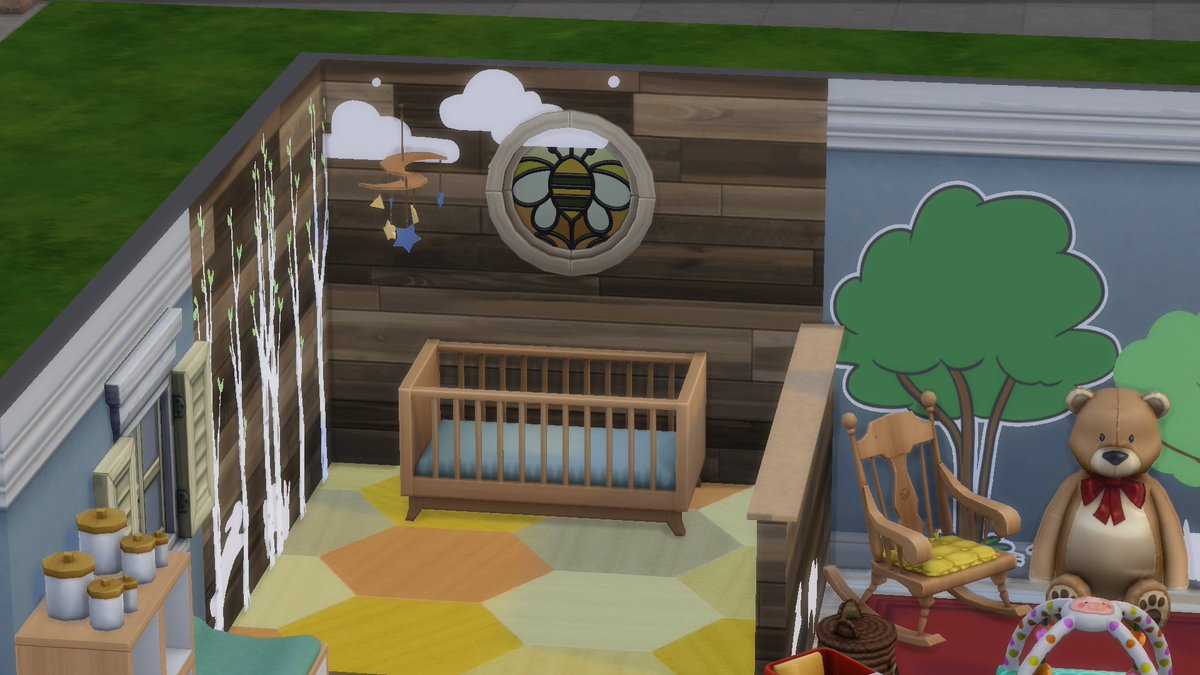 Gypsy_3k's tweet photo. Its been a minute since I've been in Sims4.
Disney inspired room shell challenge: Nursery inspired by Winnie the Pooh/The hundred acre wood. Tried to include nods to Pooh's friends and his love of honey!
#SCDisney @TheSimCommunity https://t.co/pEXNw2BMry