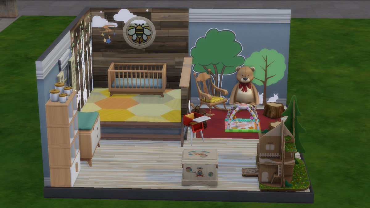 Gypsy_3k's tweet photo. Its been a minute since I've been in Sims4.
Disney inspired room shell challenge: Nursery inspired by Winnie the Pooh/The hundred acre wood. Tried to include nods to Pooh's friends and his love of honey!
#SCDisney @TheSimCommunity https://t.co/pEXNw2BMry