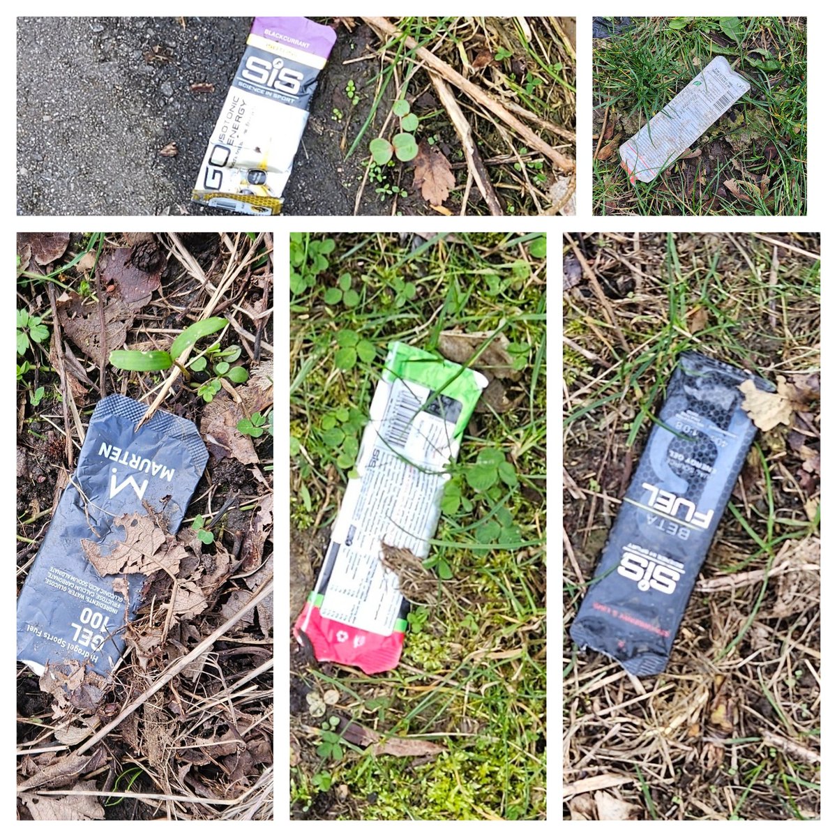 Hey cycling/running folk, I know you're busy trying to smash a Strava segment, and don't want gel making your pockets sticky, but FFS don't just sling the sachets.  These 5 were on just a short section of the Lune cycle path in Lancaster.  🤬
