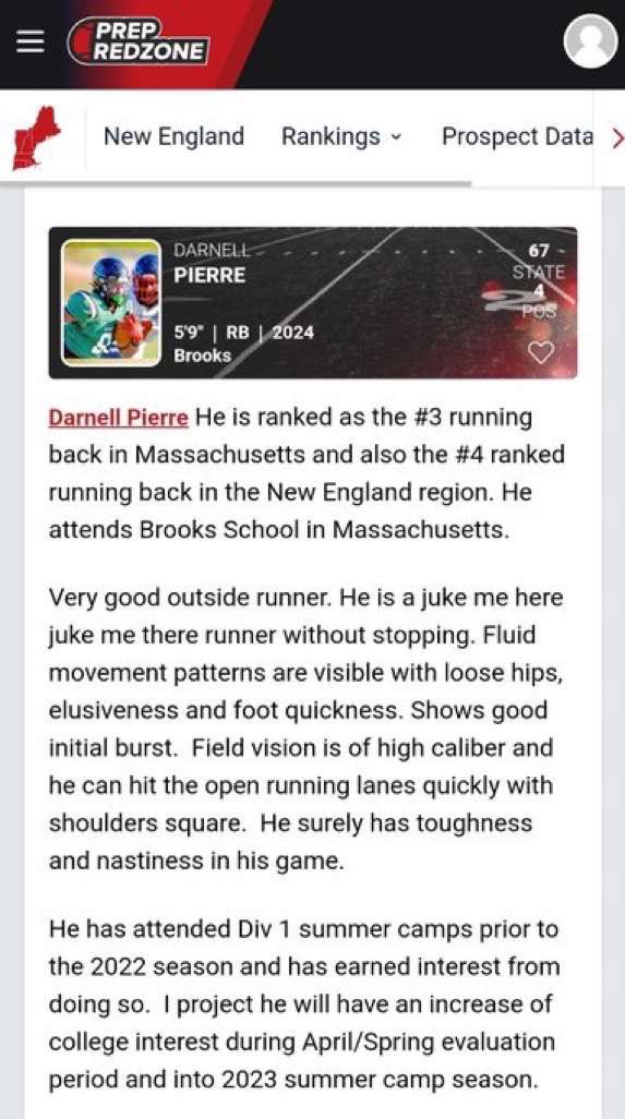 DarnellPierre4's tweet photo. Thank you @NGP_CoachSilva and @PRZPAvic for ranking me the #3 RB in my state and 4th in New england. 🙏@BrooksFb https://t.co/ITm0kLWys5