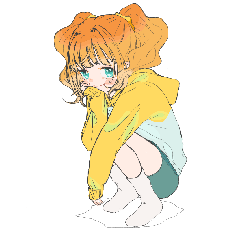takatsuki yayoi 1girl solo hood twintails hoodie orange hair white background  illustration images