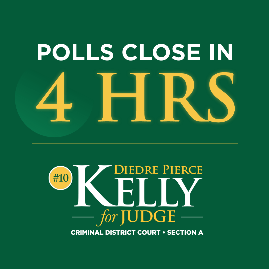 VoteDiedreKelly's tweet photo. Every person deserves an opportunity for good quality representation in a system that is fair and just. 

There are 4 hours left to vote for me for Judge! Find your polling location at https://t.co/OA2TTq9AAH and let’s get this done!

#DiedrePierceKelly #votediedrepiercekelly https://t.co/zAugJZ0qoC