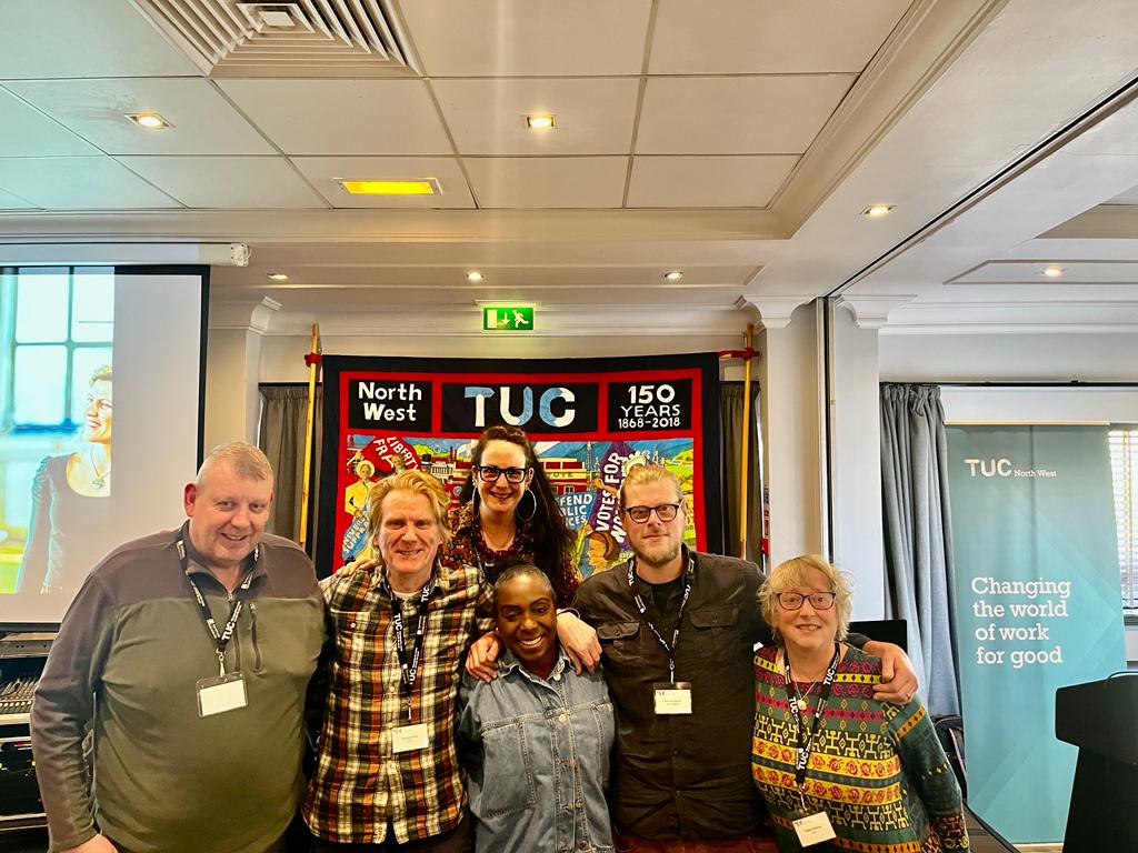 janetfarrarUCU's tweet photo. So proud to be a part of @ucu delegation to @TUCNorthWest conference today.Our brilliant Vice President @Maxine4UCUVP talked passionately about how unsustainable workloads feel like you're working under water - only coming up to gasp for air 👌💪💜 #TUCNW23 #ucuRISING #RespectFE https://t.co/WHqEYyFBL7