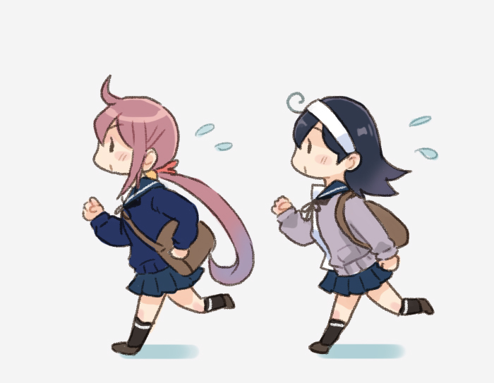 akebono (kancolle) ,ushio (kancolle) multiple girls 2girls long hair school uniform pleated skirt skirt ahoge  illustration images