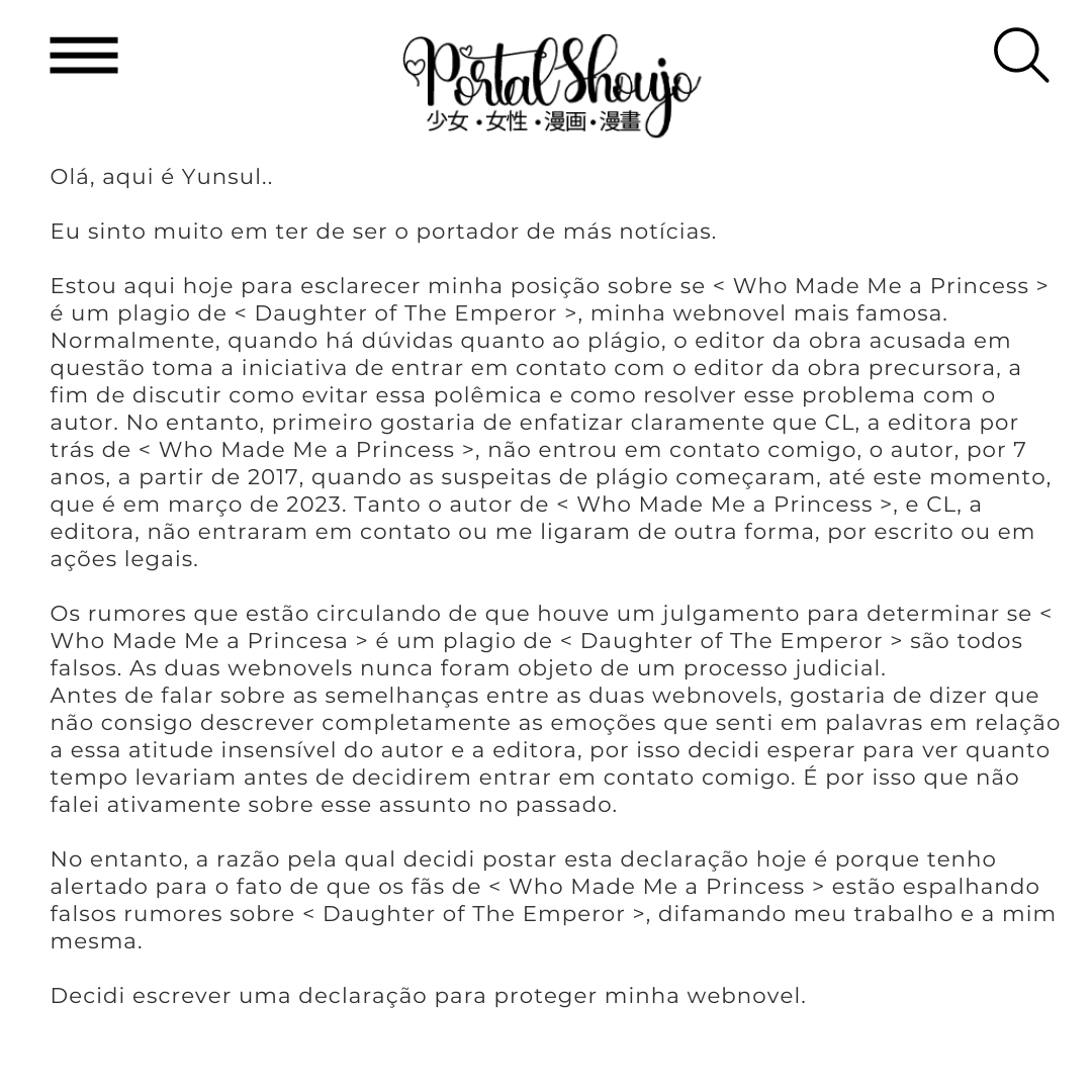 PortalShoujo's tweet photo. TRADUÇÃO EM PORTUGUÊS.
LINK DO GDOCS: https://t.co/nKI8dmsOa5
LINK DO TWEEET DO AUTOR: https://t.co/VMU0yPKrlL
#DaughterOfTheEmperor #DOTE #WhoMadeMeAPrincess #WMMP https://t.co/qQFGMOaCf7