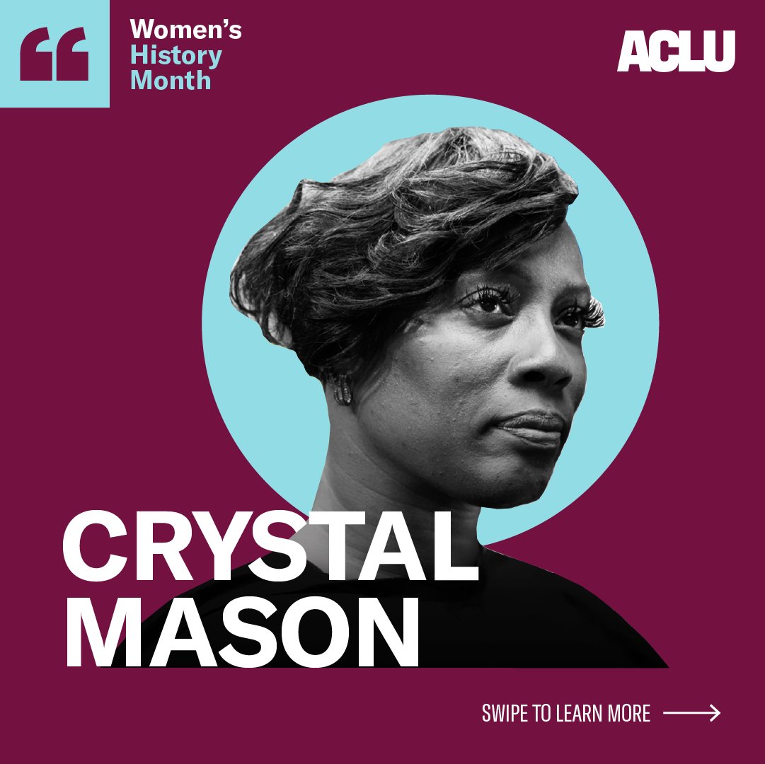 ACLU's tweet photo. No one told Crystal Mason that she was ineligible to vote — and though her provisional ballot was never counted, Texas still wants to criminalize her for casting it.

Thank you Crystal, for sharing your story, and fighting with us for our right to vote. https://t.co/6z3iCTomrw
