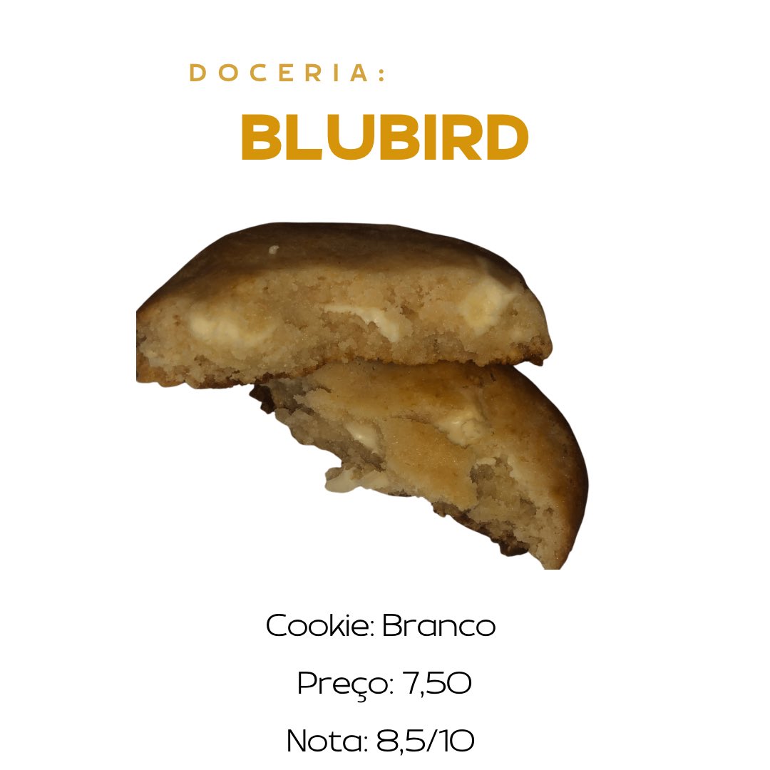 matheus_hobbies's tweet photo. Doceria: Blubird @blubirdconfeitaria

Cookie: Branco

Preço: R$7,50

Nota: 8,5/10

Crítica: Massa macia, recheio equilibrado, chocolate branco não tão doce, é um cookie simples, mas de muita qualidade. Achei o preço justo também. #cookie #branco #chocolate https://t.co/Ei8yecm9uo