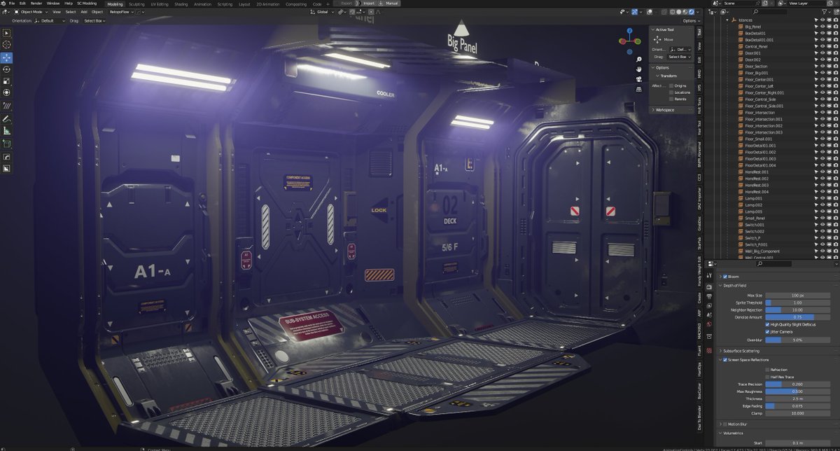 Time for some sperimentation and #scifi stuff after all the fantasy works on Laststonelord. 
Here a interior hallway study in #starcitizen militarized Argo Style, cant wait for the new Eevee!
#indiedev #gamedev #screenshotsaturday #3d #b3d #eevee #vehicle