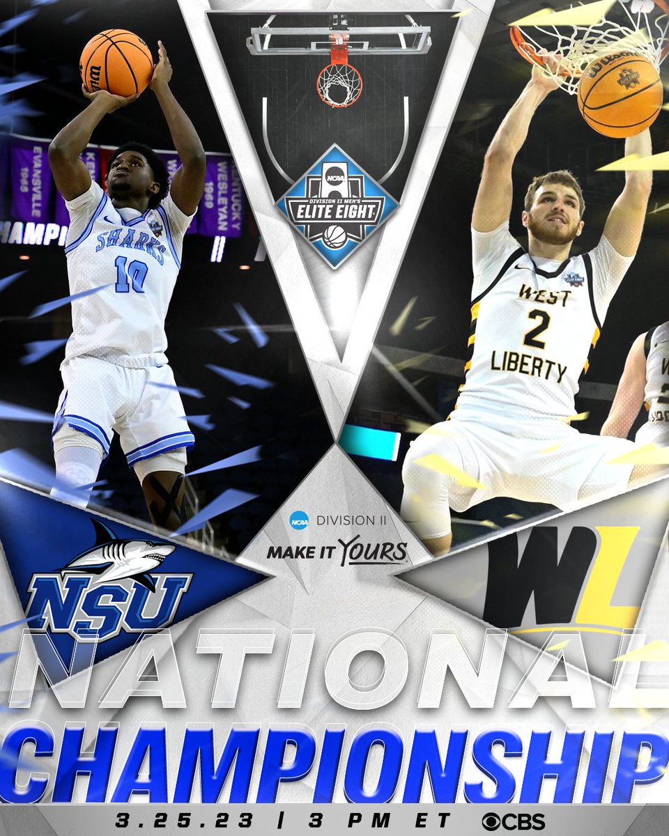 TODAY IS THE DAY ‼️🚨

2⃣ <a href="/WLU_Hoops/">West Liberty Hoops</a> and undefeated 1⃣ <a href="/NSU_MBasketball/">NSU Men’s Basketball</a> will square off for a chance to bring home the #D2MBB national championship title. 🏆

📺 CBS
📊 on.ncaa.com/D2MBBFINALS

#MakeItYours