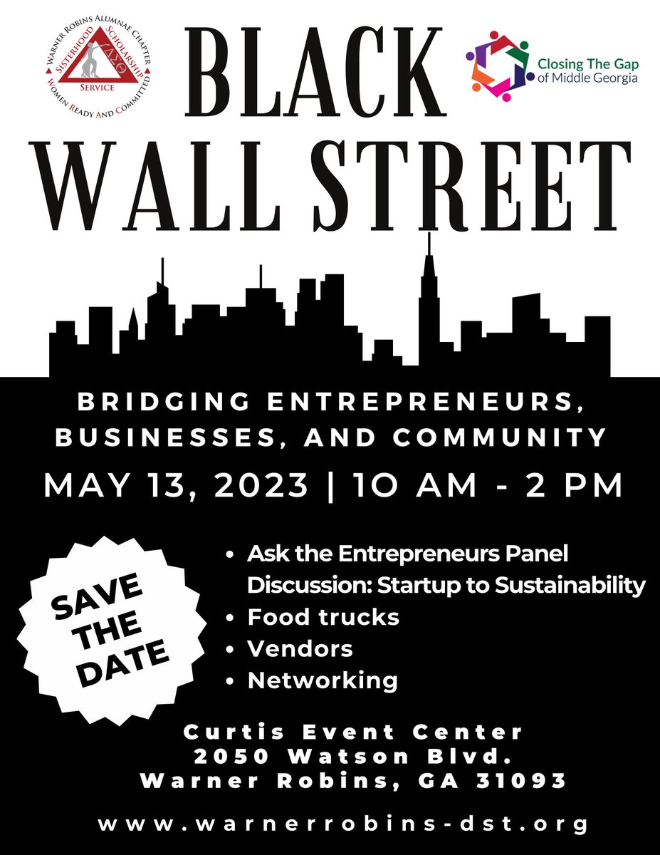 wracdst's tweet photo. We're bringing Black Wall Street to Warner Robins, more details to come!
#SaveTheDate #BlackWallStreet #WRACDST #ClosingTheGap #EconomicDevelopment #Entrepreneurs #Businessowners #WarnerRobins #MiddleGeorgia #Community https://t.co/bjIlF214dd