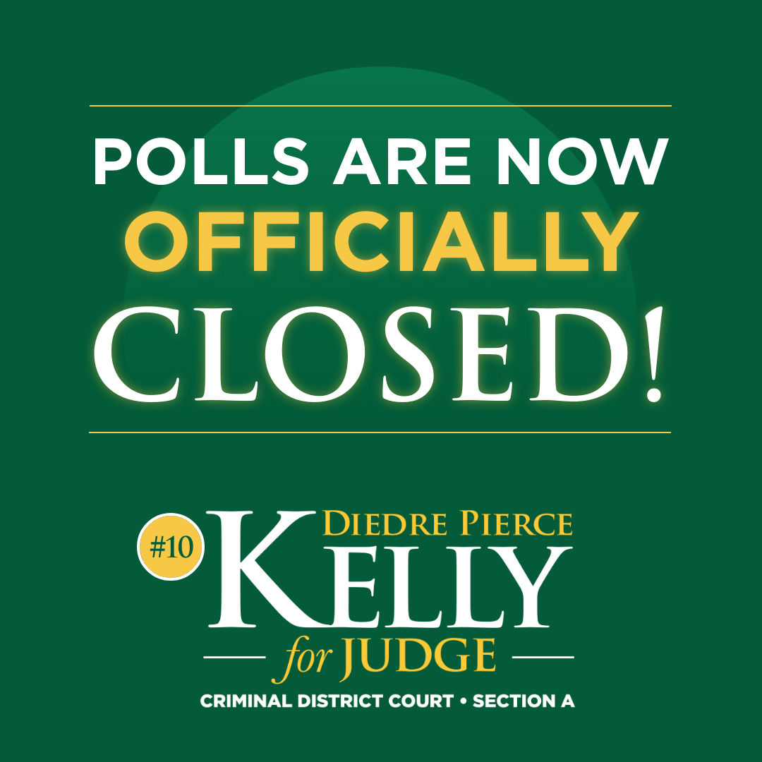 VoteDiedreKelly's tweet photo. Polls have officially closed! Thank you all for your support and vote! 

Swing by our celebration at Island Flavor Bar and Grill TONIGHT!

#DiedrePierceKelly #votediedrepiercekelly #CriminalJustice #McD35 #Dillard #SULC
#NOLA #DU1869 #myDU #Roneagles https://t.co/NB6UKQBGmG