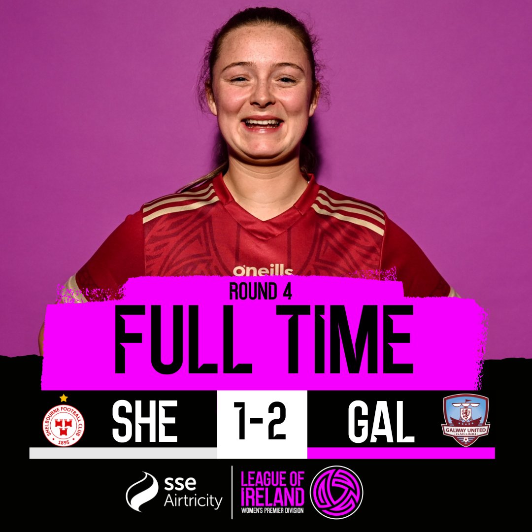 LoiWomen's tweet photo. FULL-TIME | Shelbourne 1-2 Galway United

Shelbourne's 1st defeat of the season as 2 goals in 3 minutes win it for Galway.

#LOIW | #SHEGAL https://t.co/GHEYl7rrkj