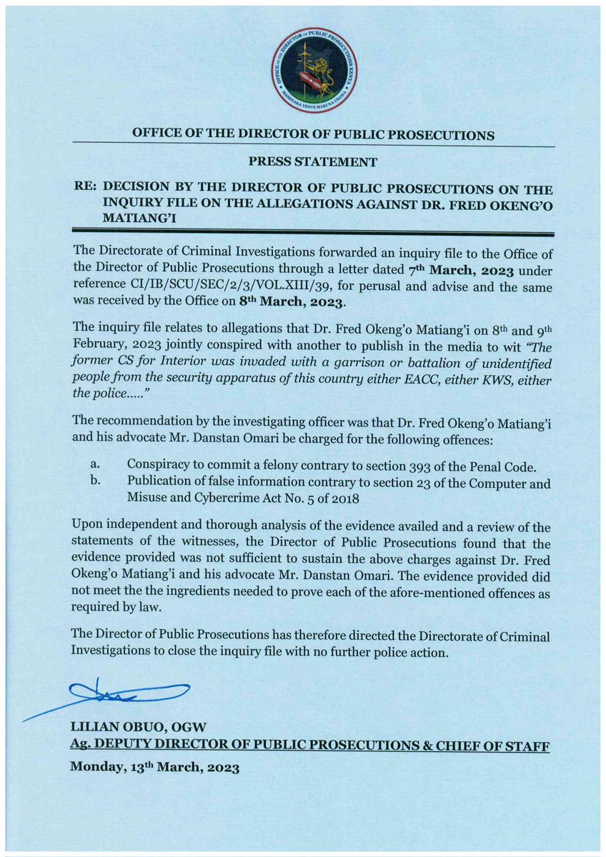 @ODPP_KE will @DCI_Kenya be charged under the Computer Misuse & Cyber Crimes Act? Ama there is insufficient evidence? #HakiNaUsawa