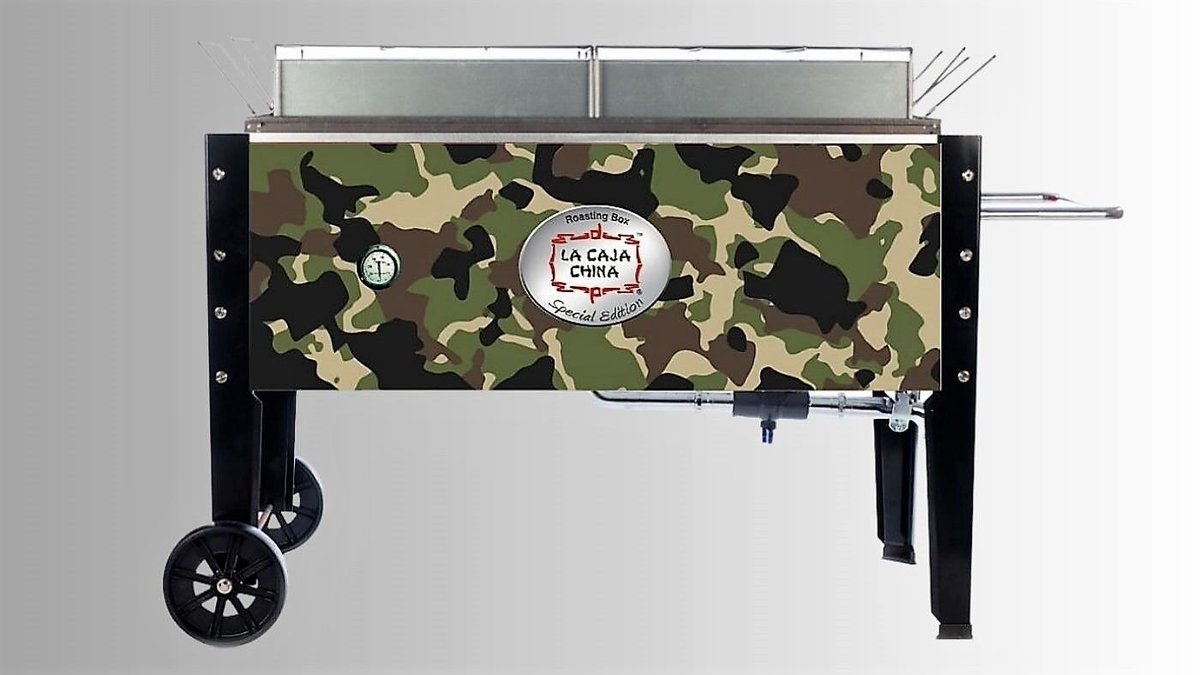 "The Big Game Roaster"
Are you a passionate hunter who longs to show off your hobby while roasting meat? Look no further than the Caja China SP-300 Camouflage!
