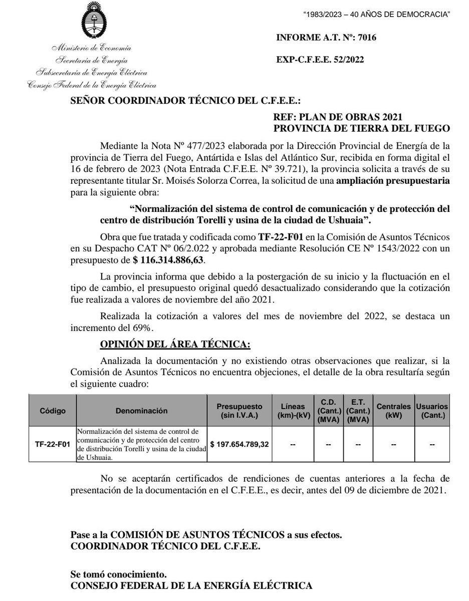 MoisesSolorza's tweet image. #CFEE También se aprobó el financiamiento para la reparación integral del sistema de Control del centro de distribución "Torelli" de la ciudad de Ushuaia por un vale superior a $198 Millones. @ZetaOrlando @1fmfuego @LaTecnoRG @DPETDF @ushnoticias @ushuaiainfo