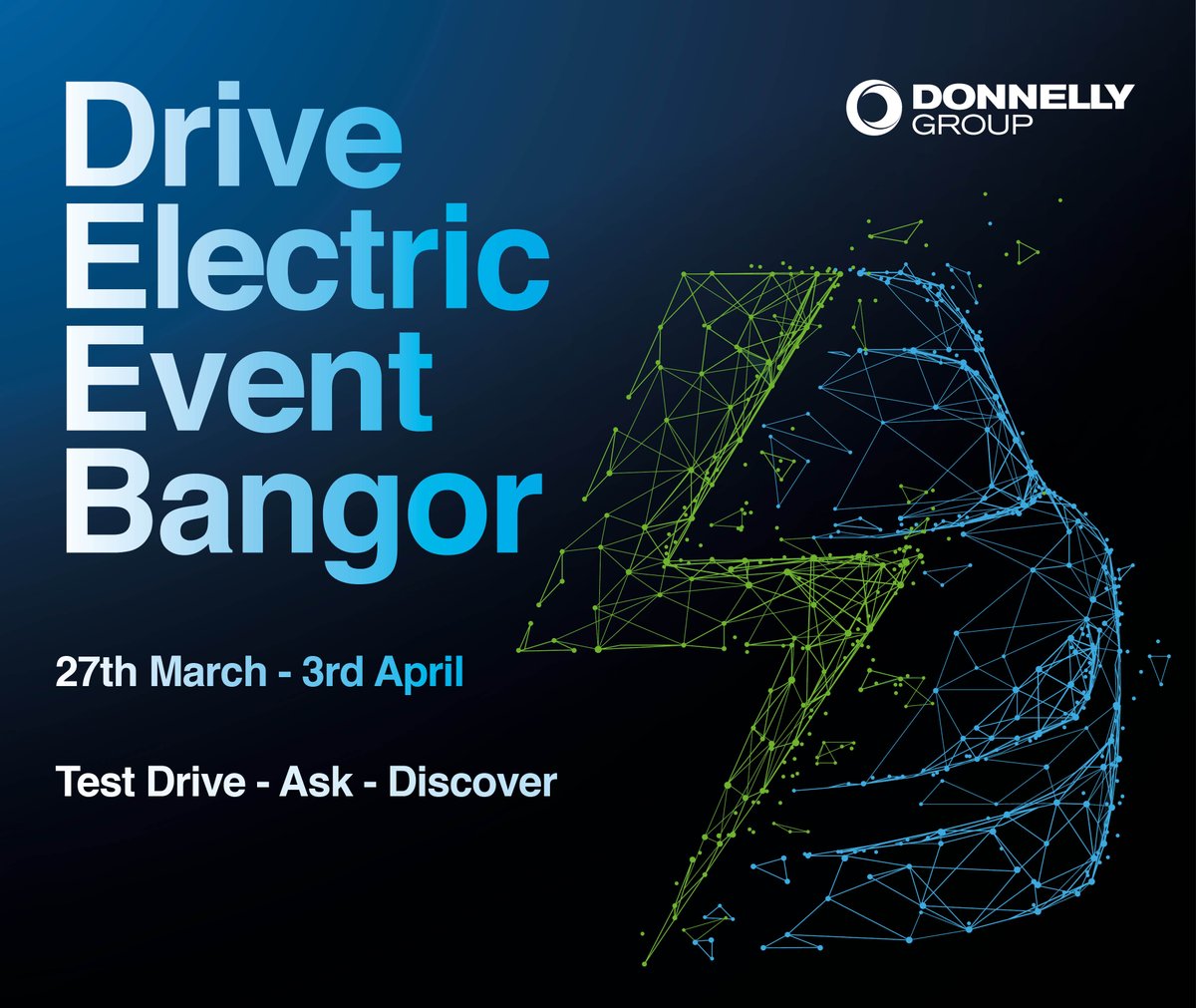 DRIVE ELECTRIC 🔋⚡ Next week at Donnelly Group Bangor we are giving you the opportunity to visit our showrooms and learn more about the future of driving. BOOK YOUR TEST DRIVE TODAY; fal.cn/3wSqp