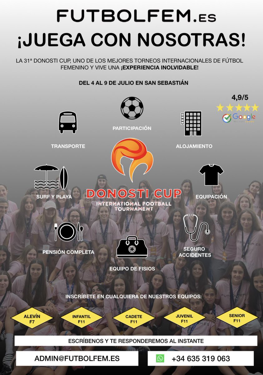 Juega con nosotras! Últimas plazas!!!

Juega la Donosti Cup en una de nuestras selecciones.

Para + info envía un correo a admin@futbolfem.es

⚽️🏆