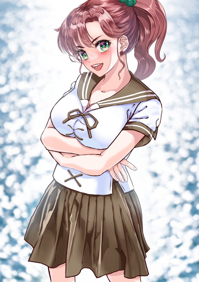 kino makoto 1girl solo brown sailor collar green eyes brown hair sailor collar skirt  illustration images