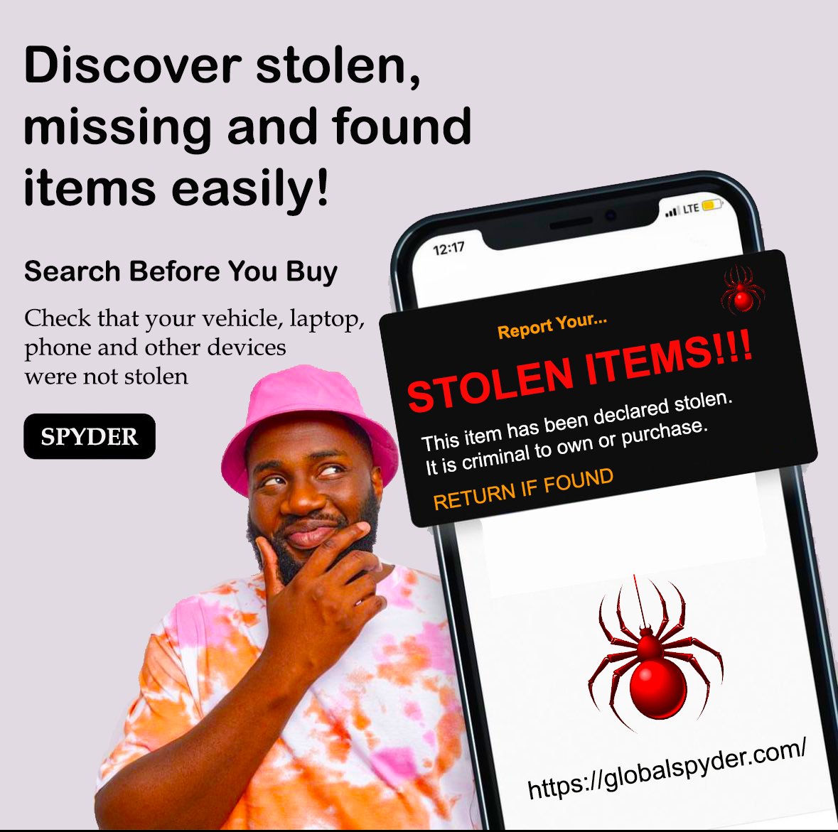 globalspyder's tweet photo. Would you buy a stolen property if you knew it was stolen?? Search the IMEI, Chassis, VIN, Plate Number and other features on SPYDER?! https://t.co/O4erru9D1R